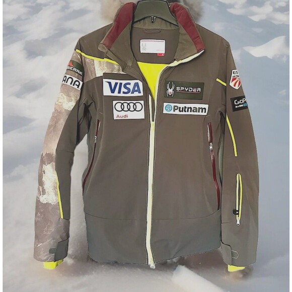 Spyder x US Ski Team Brown Jacket w/Camo-sleeve accents Women’s Size 8 No Hood - Picture 1 of 12